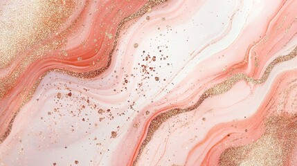 Fototapeta premium Abstract pink and gold fluid art with swirling patterns and shimmering accents.