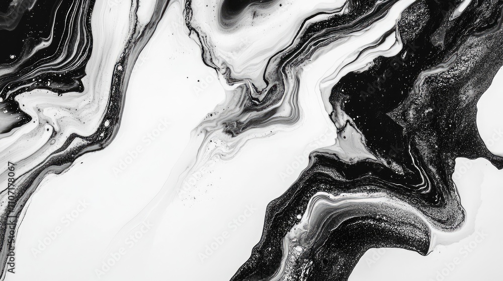 Poster monochrome abstract design with swirling black and white patterns.