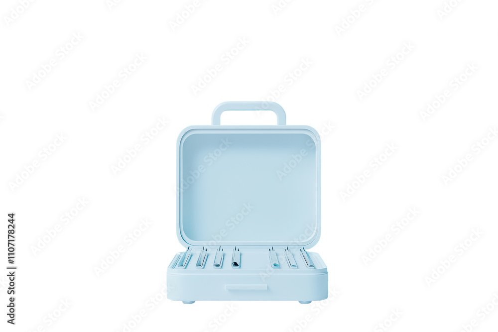 Poster light blue storage case with open lid, featuring multiple slots for organization. ideal for keeping 