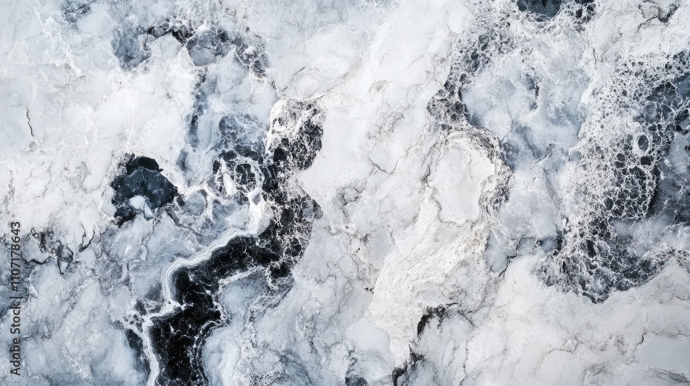 Poster abstract aerial view of swirling icy patterns in a frozen landscape.