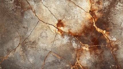 Naklejka premium Close-up of cracked, textured stone surface with earthy tones and intricate patterns.