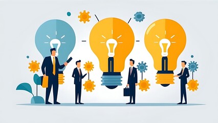Innovation or product development, idea or solution to solve business problem, invention or technology creation to build new product, efficiency concept, businessman build gear in lightbulb idea.