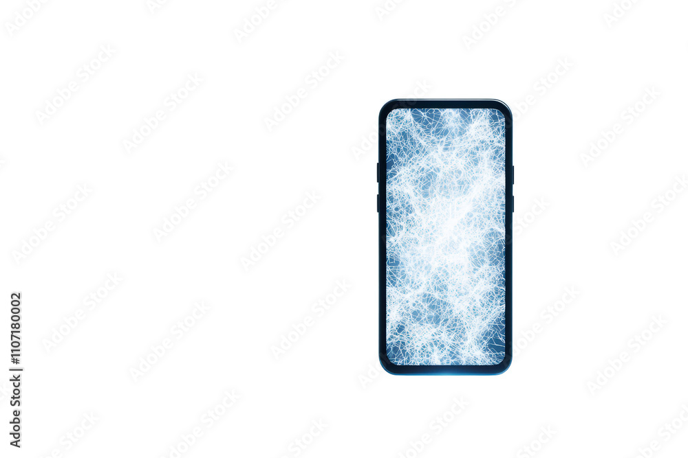 Poster smartphone with glowing abstract screen design, showcasing futuristic look. bright, luminous pattern