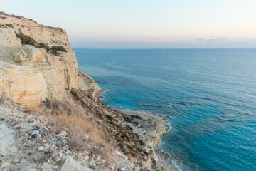 Fototapeta premium Sea View from Cliff at Cyprus Coastline at Dusk