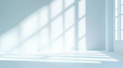 Abstract white studio room with light and shadow from window background for product display presentation 