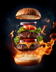 Enjoy a mouthwatering burger made with fresh ingredients, grilled over flamesperfect for all food lovers