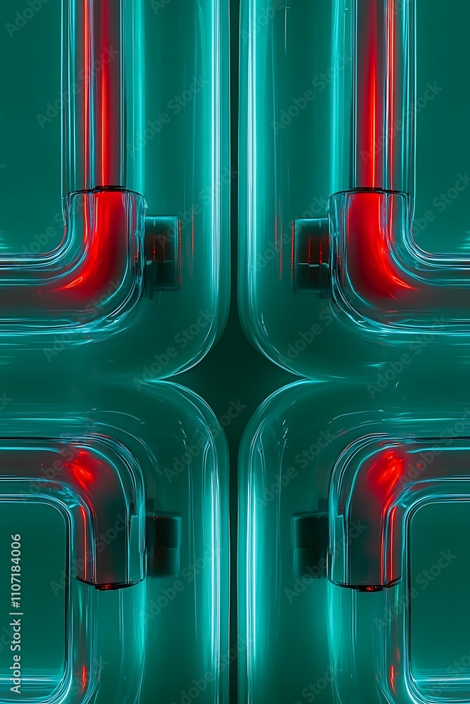 Poster abstract art of colorful pipes with neon glow and modern design elements on a dark background