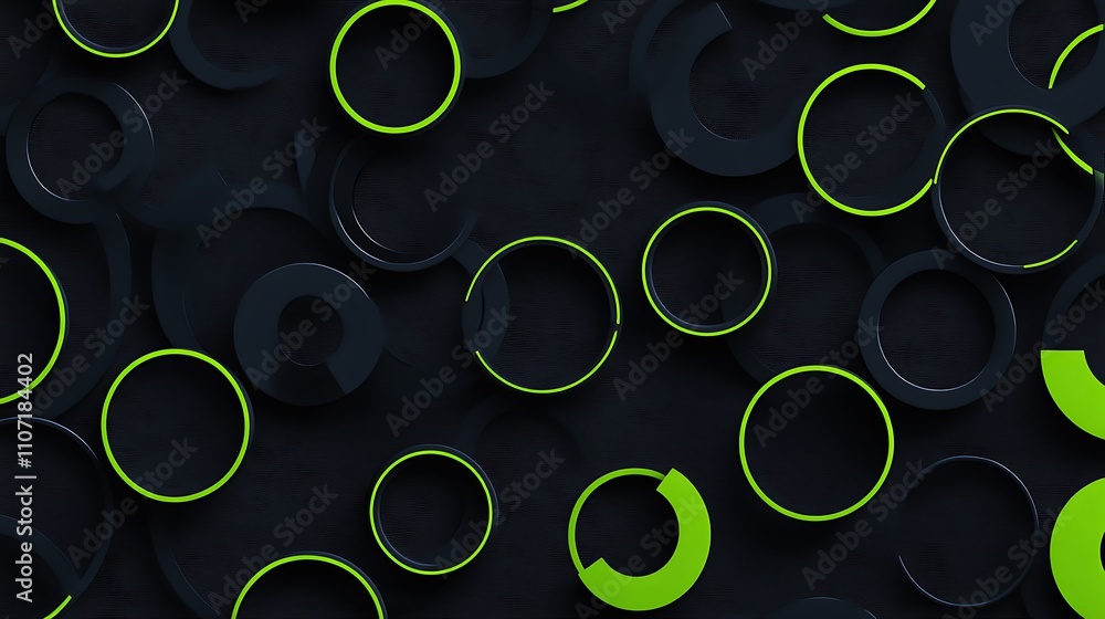 Poster abstract background with black and green circular shapes and patterns for modern design projects