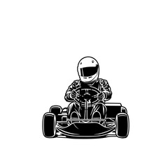 Go kart with driver silhouette vector, go-kart racers, dynamic and ready for the race. Perfect for sports, speed, and competition themes