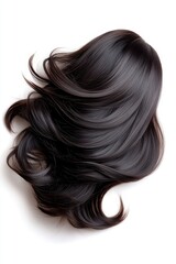 Glossy Long Black Hair on White Background