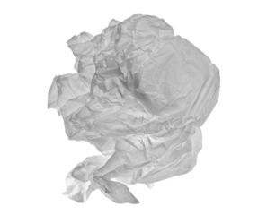 Crumpled baking paper sheets, ball isolated on white, clipping path