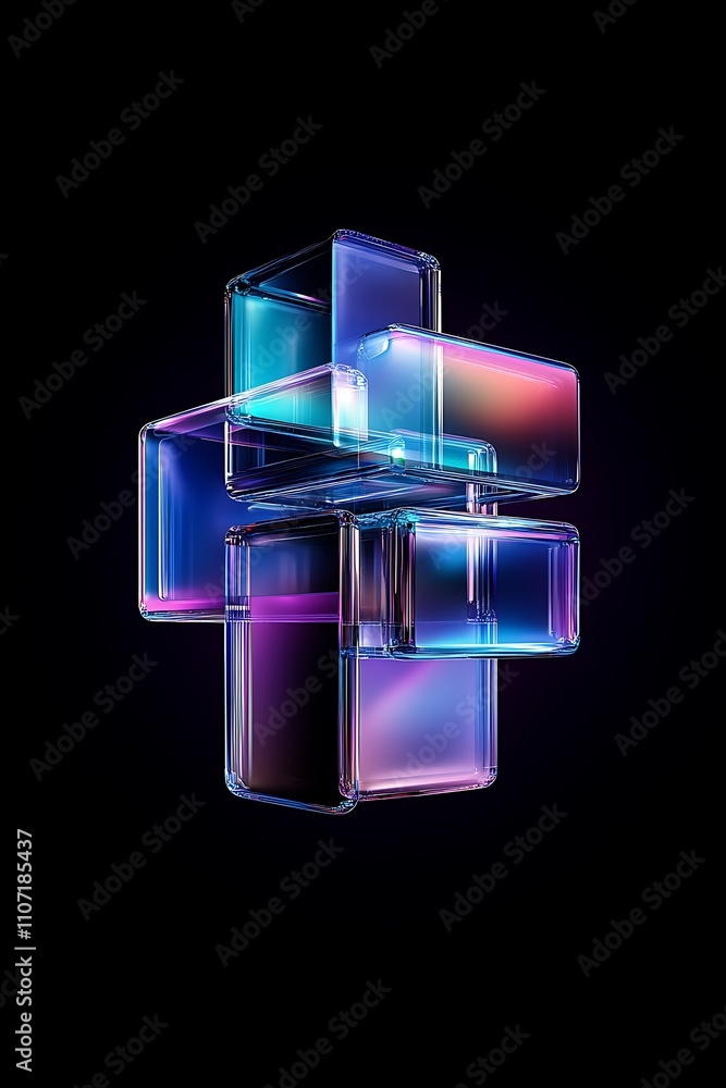 Aufkleber abstract colorful 3d cubes arranged in cross shape on black background with glowing lights