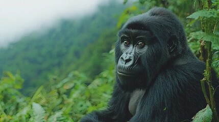 Obraz premium Majestic Gorilla in Misty Mountain Forest