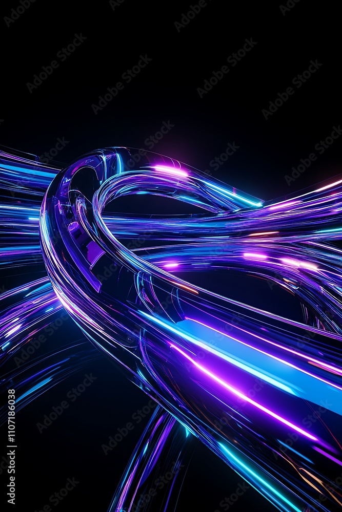 Poster abstract colorful light trails in motion with glossy finish against a dark background
