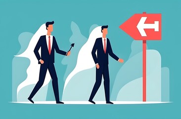 Fact vs Myth, truth or false information to make decision, belief or fiction to choose to believe, trustworthy, fraud or wrong direction concept, business people at Facts vs Myths directional sign