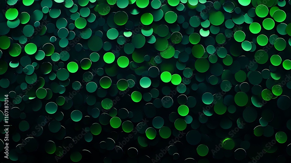 Poster abstract dark green background with circular bokeh lights creating a dreamy and vibrant atmosphere