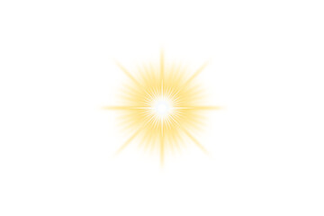 Fototapeta premium Glowing light sparks explosion on transparent background. Starlight, Shining star light effect PNG. Spotlight, Sun, Lens flare overlay. Flash light special effects. Magic light star shine glow