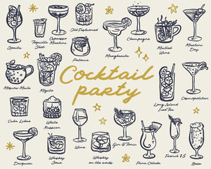 Beautiful hand drawn collection of drinks and cocktails - vector illustration

