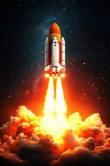 Obraz premium Retro Futuristic Spaceship Launching into Starry Sky