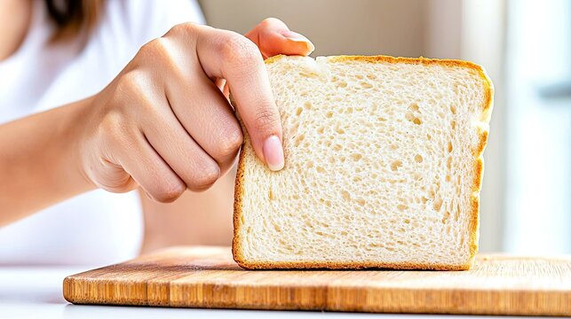 Young Woman Refusing Gluten Bread Slice in Hand