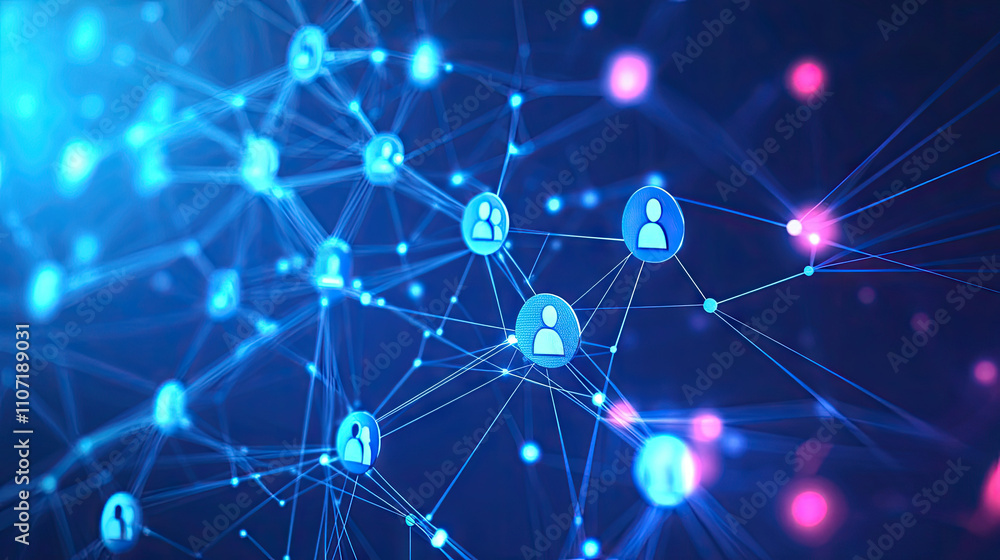 Aufkleber a digital network visual featuring interconnected user icons, symbolizing online interactions and so
