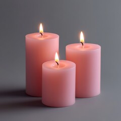 3 pink candles isolated on a grey background professional