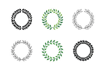 Laurel Wreath Green Vector Set - Botanical, Decorative, and Victory Symbol