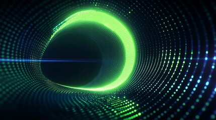 Abstract Digital Tunnel with Green Particles and Light Effects in a Futuristic Sci-Fi Style