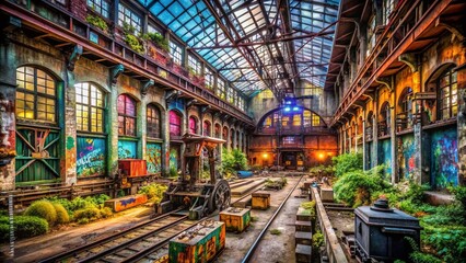 Fototapeta premium Urban Exploration: Captivating Engineering and Construction Projects Showcasing Innovative Designs and Urban Landscapes in Abandoned Industrial Settings