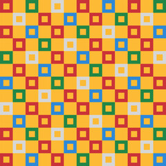 Vibrant seamless pattern featuring colorful squares in check and plaid styles. This modern design with abstract geometric elements is perfect for luxury textiles and wallpapers. High quality vector