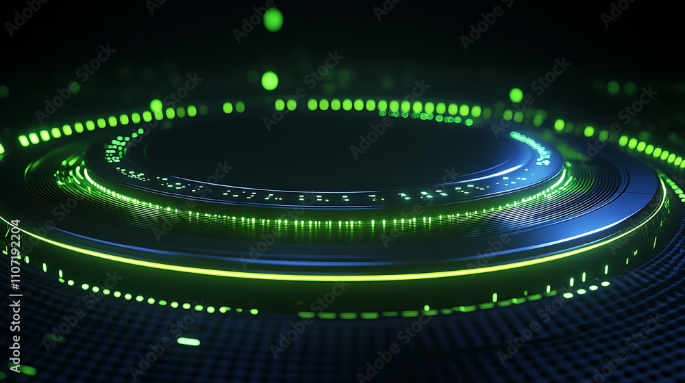 Aufkleber abstract futuristic digital circle with glowing neon lines and particles on a dark background