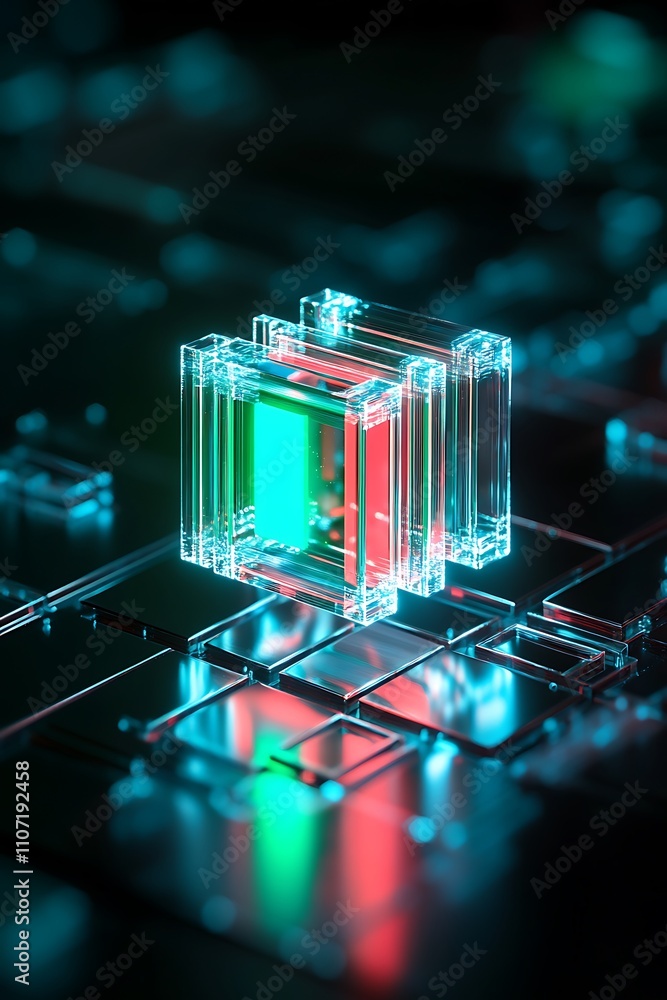 Poster abstract futuristic digital technology with colorful geometric shapes and illuminated layers in thre