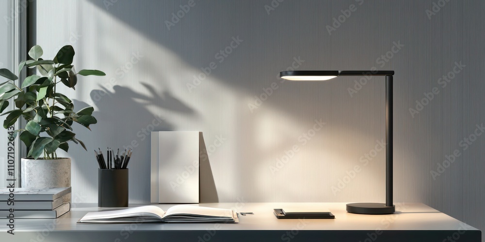 Wall mural a modern table lamp mockup with a sleek design placed on a minimalist desk, surrounded by office sup