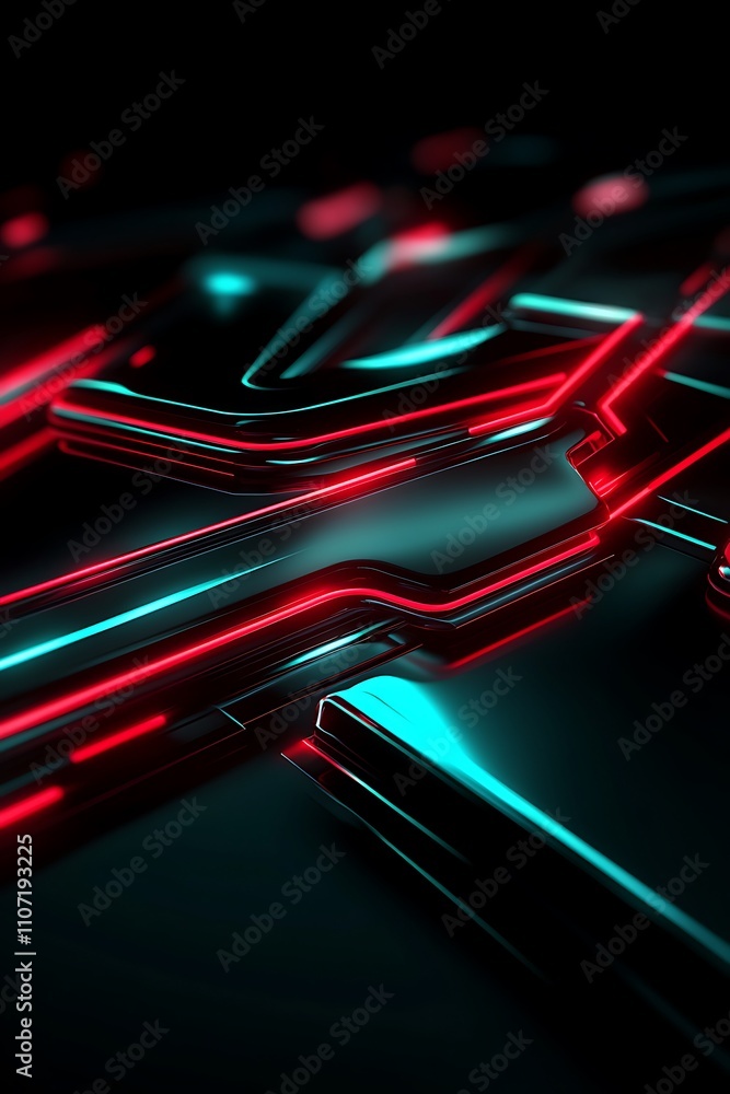 Poster abstract futuristic lines in glowing neon colors on dark background creating a tech-inspired design