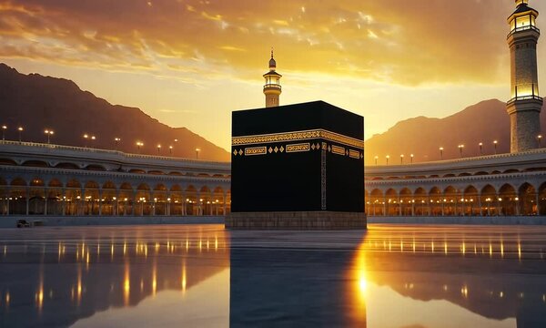 The Kaaba at Sunset, Mecca's Grand Mosque Illuminated
