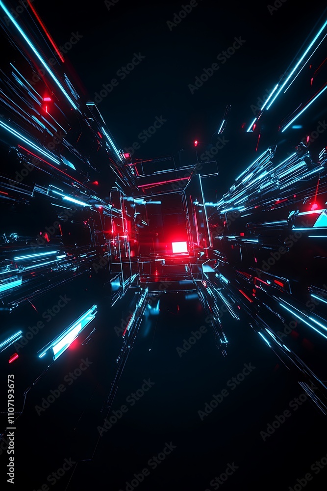 Poster abstract futuristic technology background with glowing neon lines and illuminated geometric shapes i