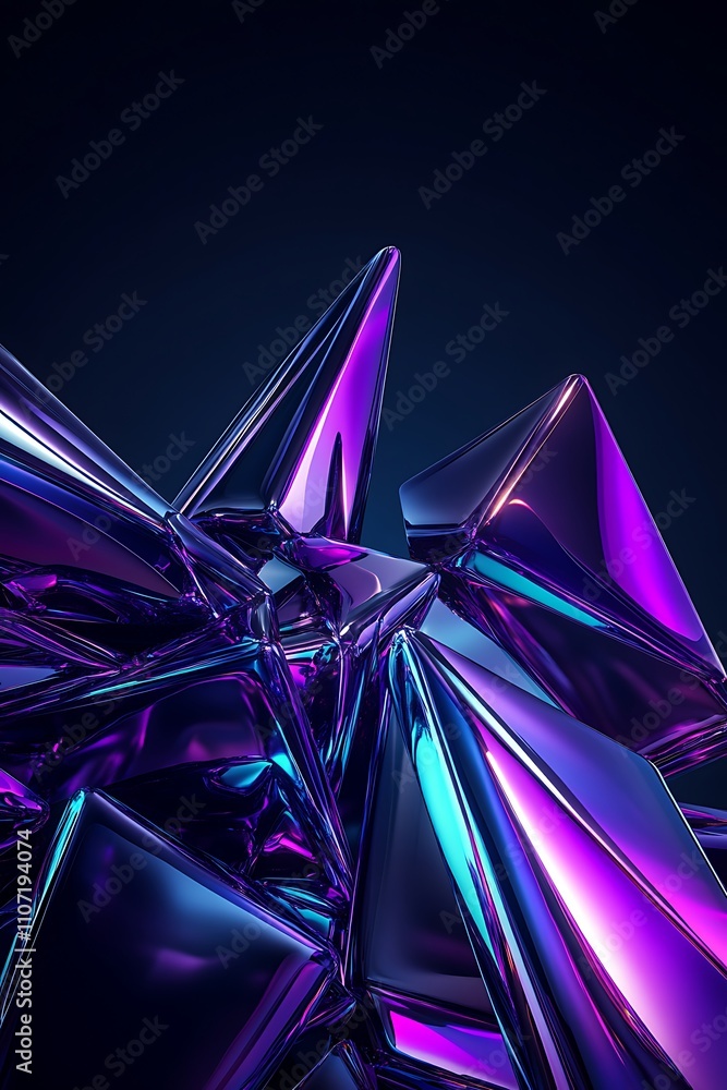 Aufkleber abstract geometric composition with shiny purple and blue triangular shapes on dark background