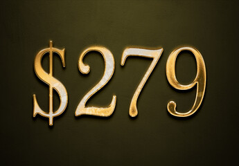 Old gold effect of 277 dollars with 3D glossy style Mockup.