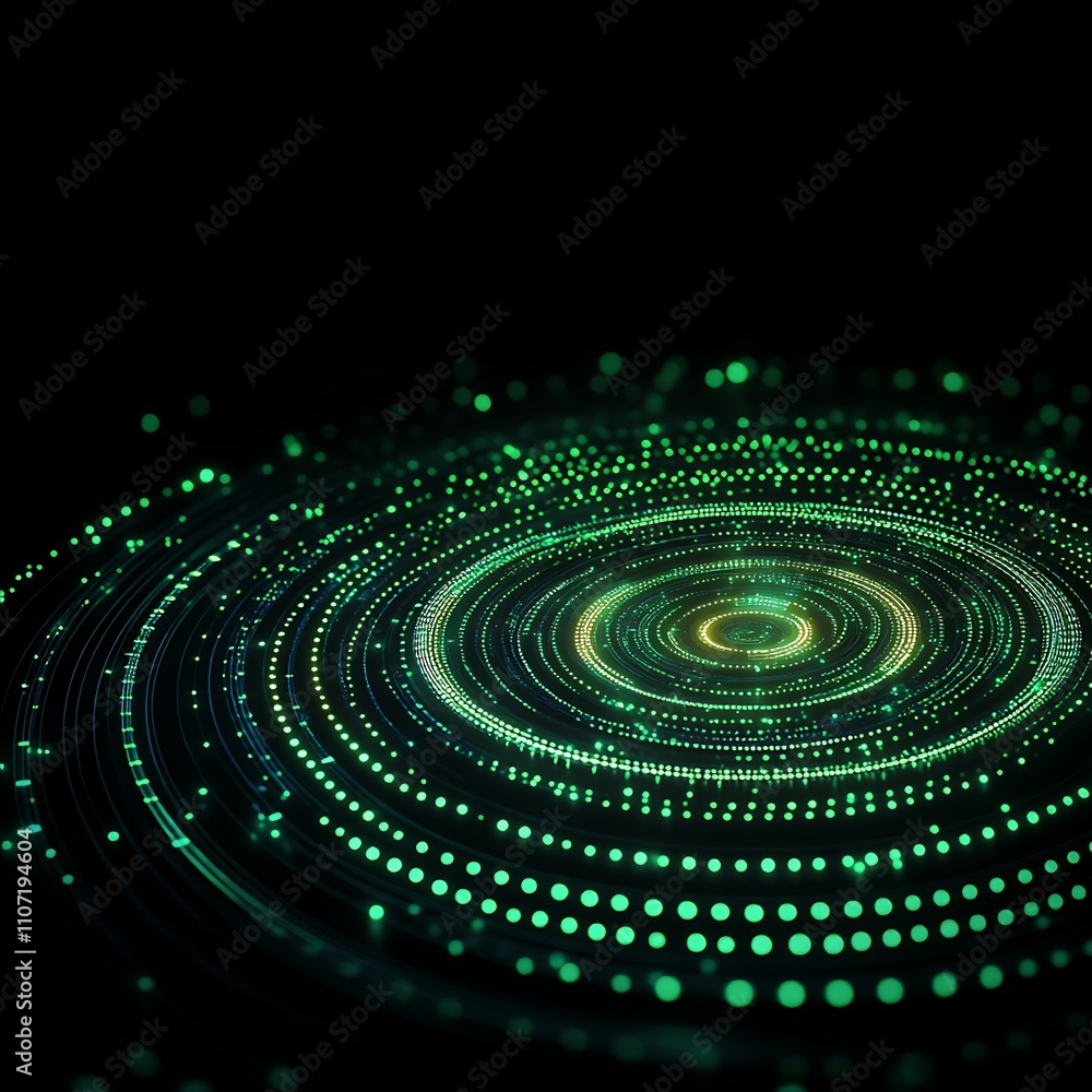 Aufkleber abstract glowing circular light patterns with dots and lines creating a vibrant visual effect on bla