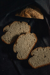 homemade fresh bread on a towel, tasty and healthy