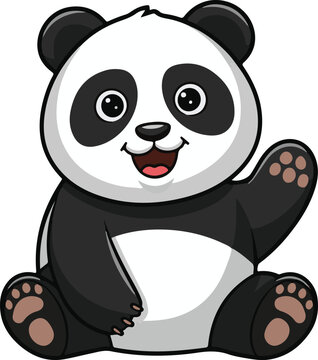 panda bear with bamboo Cute Panda Bear Icon With Black And White