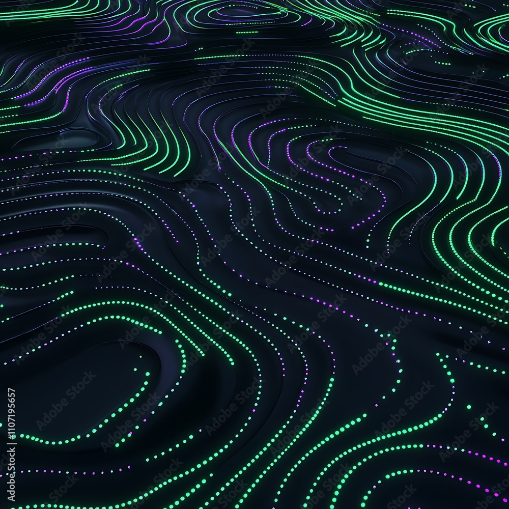 Poster abstract gradient waves with neon lights in dark background creating a futuristic digital landscape