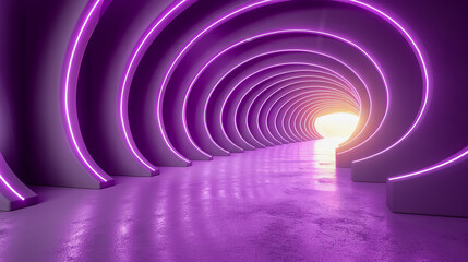 Fototapeta premium A visually captivating purple tunnel background with glowing light at the end, creating a sense of depth and futuristic design.
