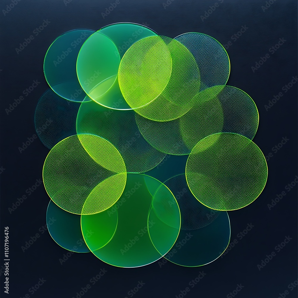 Poster abstract green circles on dark background creating a modern and unique visual design element