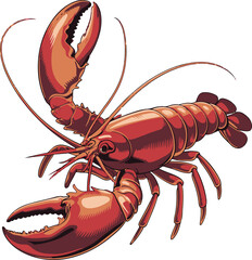 Vector illustration sea ocean lobster seafood, crustacean, cooked, gourmet