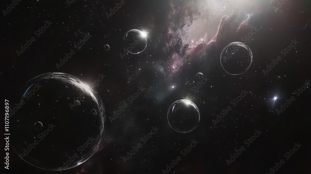 Poster cosmic bubbles floating in nebula.