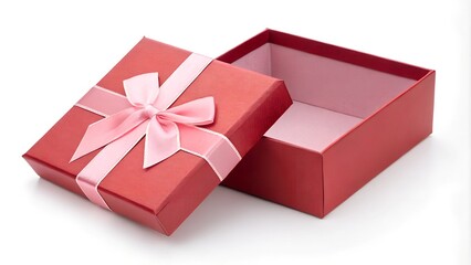 red open gift box with bow, isolated on white background