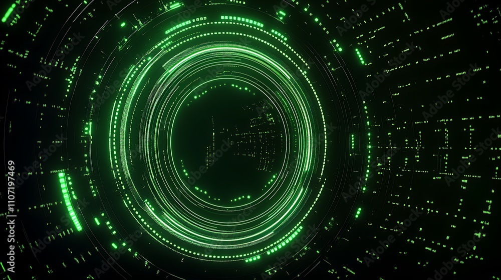Poster abstract green digital background with futuristic circular patterns and glowing lines in technology 