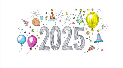 Fun and festive 2025 sketch, confetti and balloons