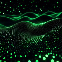 Obraz premium Abstract Green Futuristic Landscape with Gradient Dots Creating Depth and Visual Depth in High-Tech Style
